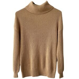 LIGHT FLAW BELLE BY KIM GRAVEL Turtleneck Holiday Sweater Tan Metallic Gold XS